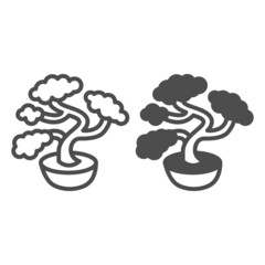 Poster - Bonsai tree, potted plant line and solid icon, asian culture concept, Japanese miniature tree vector sign on white background, outline style icon for mobile concept and web design. Vector graphics.