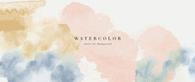 Watercolor Abstract Art Background Vector. Wallpaper Design With Paint Brush Beige Watercolor. Illustration For Prints, Wall Art, Cover And Invitation Cards.