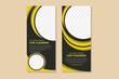 © 1234design - Solutions cleaning company headline of roll up banner design template use vertical layout. dark yellow on element in the black background. shape for space of photo.
