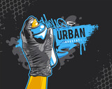 Fototapeta Fototapety dla młodzieży do pokoju - Graffiti Banner With Hand Holding Spray Can