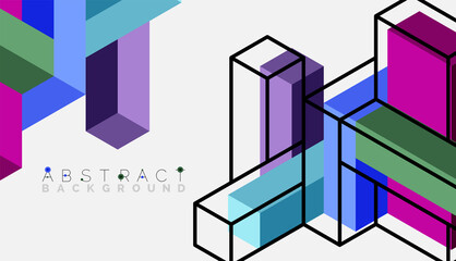 Fototapete - Abstract background. 3d cubes, cubic elements and blocks. Techno or business concept for wallpaper, banner, background, landing page