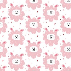 Wall Mural - Childish hand-drawn seamless pattern with cute sheep. Pattern with sheeps head and hearts. The pattern is suitable for postcards, prints, fabrics, wrapping paper.