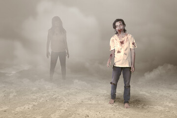 Poster - Scary zombie with blood and wound on his body