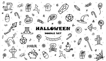 Wall Mural - vector hand drawn Doodle Halloween set Colorful cartoon cliparts, symbols