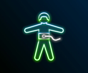 Poster - Glowing neon line Bungee jumping icon isolated on black background. Colorful outline concept. Vector