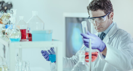 Aufkleber - Researcher performing scientific experiment in chemical laboratory.