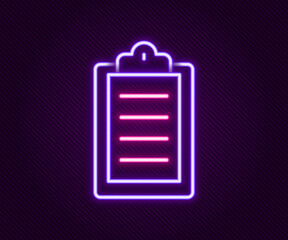 Wall Mural - Glowing neon line Sport training program or fitness plan icon isolated on black background. Colorful outline concept. Vector