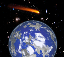 Wall Mural - comet over the earth. meteor rain. the elements of this image furnished by nasa.