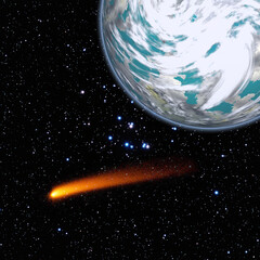 Wall Mural - comet over the earth. meteor rain. the elements of this image furnished by nasa.
