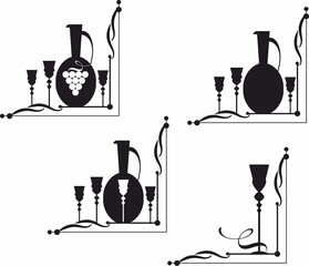 Poster - Decorative corner and frame pattern with wine and alcohol elements 
