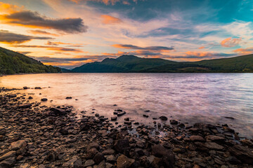 Canvas Print - A sunset over Loch Lomond in Scotland