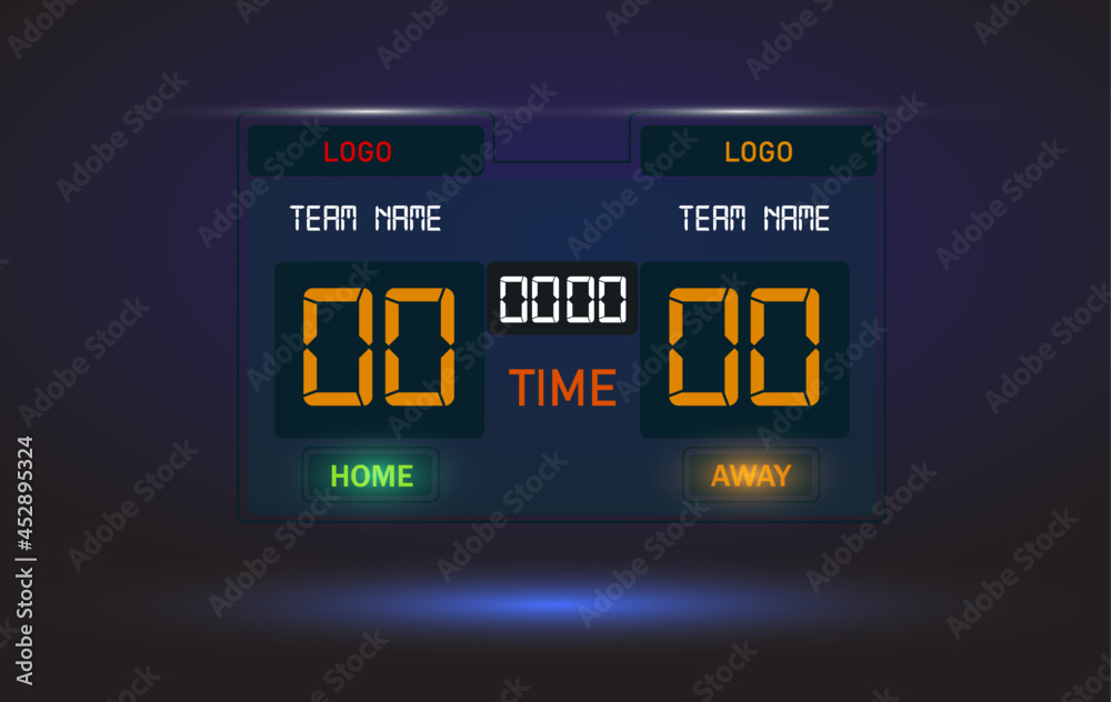Stadium electronic sports scoreboard with soccer time and football ...