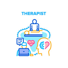 Canvas Print - Therapist Doctor Vector Icon Concept. Therapist Doctor Online Examination And Diagnosis, Online Communication And Treatment. Masseur Massaging Patient In Cabinet Color Illustration