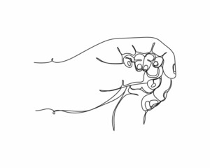 Wall Mural - Continuous one line drawing of father hand holding of a newborn baby hand icon in silhouette on a white background. Linear stylized.