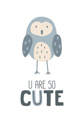 Wall Mural - cute little owl poster. print for wall art, apparel, card, textile, fabric, nursery, stationery, nur