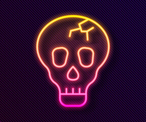 Wall Mural - Glowing neon line Skull icon isolated on black background. Happy Halloween party. Vector