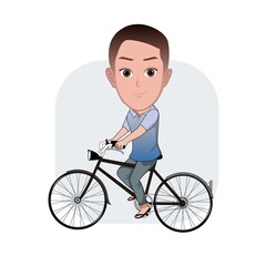 Wall Mural - Cartoon carricature of a man is riding a bicycle