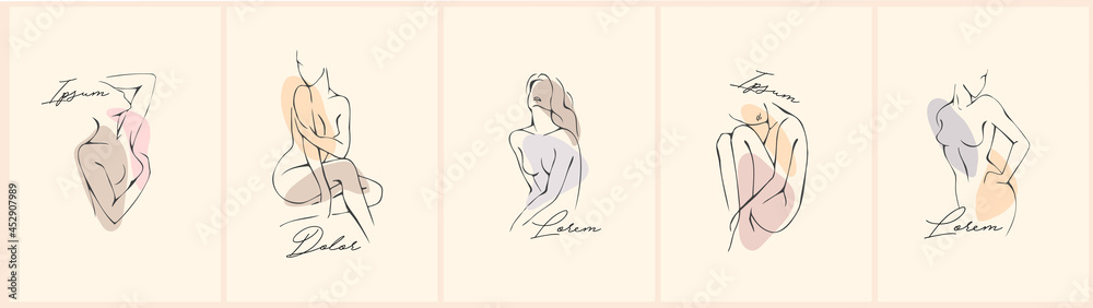 Feminine concept design template and illustration. Woman in minimal ...