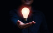 © Dilok - Businessman holding glowing lightbulb for creative thinking and problem solving concept.