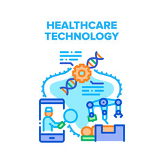 Aufkleber - Healthcare Technology Vector Icon Concept. Healthcare Technology For Patient Remote Examining Health And Diagnosis, Robot Make Surgery And Change Dna. Hospital Innovation Electronic Color Illustration
