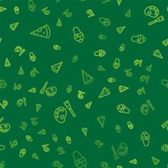 Poster - Set line Slice of pizza, Paint brush with palette and Ice cream on seamless pattern. Vector