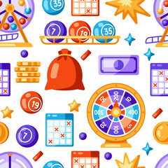 Wall Mural - Lottery and bingo seamless pattern. Icons of gambling or online games.