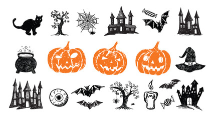 Poster - Halloween symbols hand drawn illustrations	
