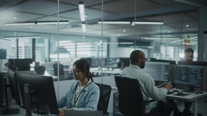 Aufkleber - Diverse Office: Portrait of Confident Indian IT Programmer Working on Desktop Computer in Friendly Multi-Ethnic Environment. Female Software Engineer Wearing Glasses Develop Inspirational App
