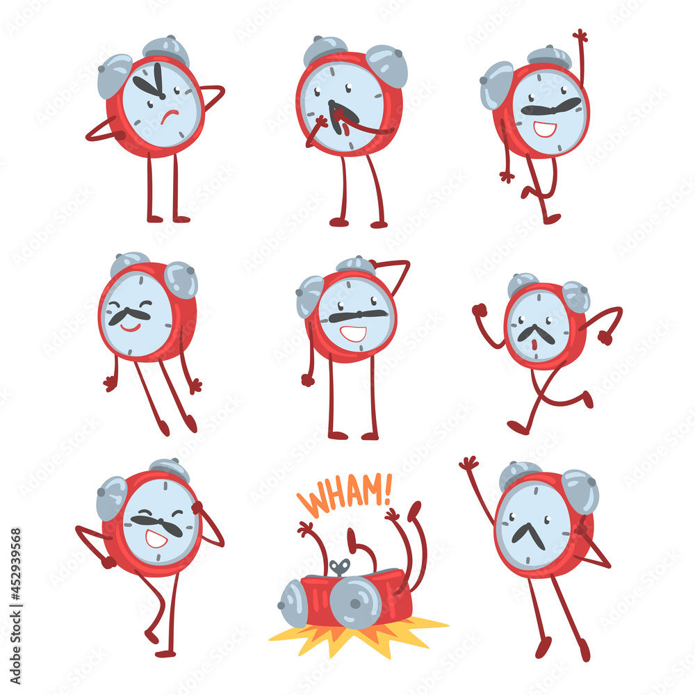 Red Alarm Clock Character with Funny Face Expression Vector Set Stock  Vector | Adobe Stock, image size:1000x1000