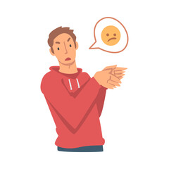 Poster - Young Angry Man Character Expressing Discontent in Social Media Vector Illustration