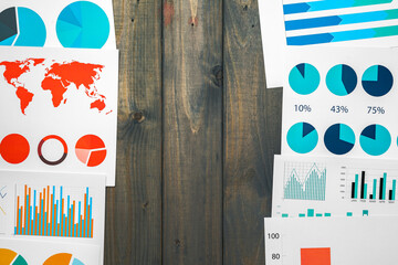 Poster - Office workplace table with report pages with financial data