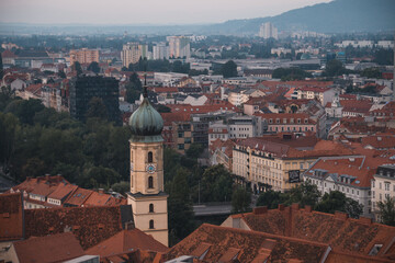 Wall Mural - View of Graz city from above, Austria, in summer. Famous touristic european destination