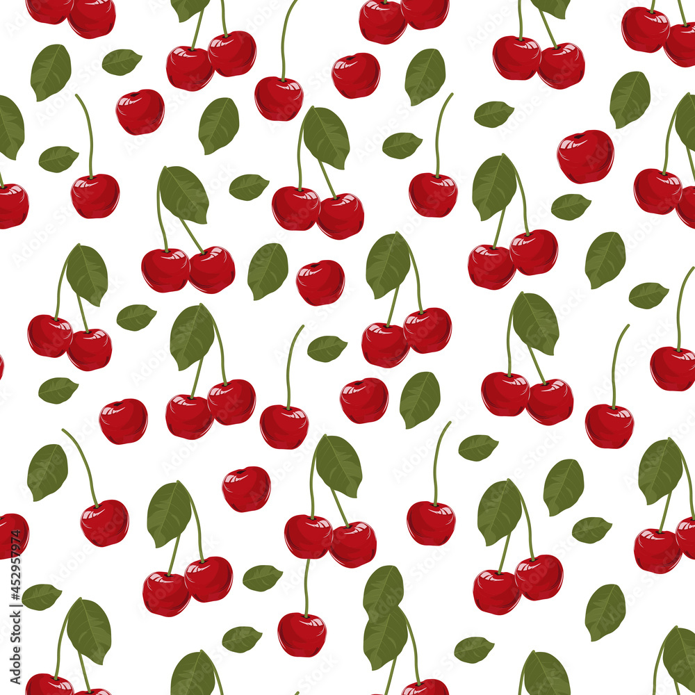 Ripe juicy cherry. Ripe fruit, garden berry. An endless pattern of ...