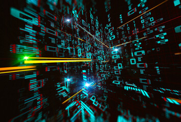 Wall Mural - Abstract background of technology, science and cloud computer.3d illustration.Wallpaper of binary code and binary language concept pattern and big data structure. Net and source code.