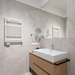 Wall Mural - Modern, patterned tiles in small bathroom