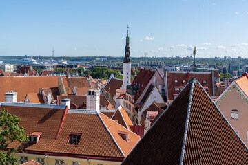 Sticker - cityscape and skyline of the historic old city center of Tallinn in Estonia