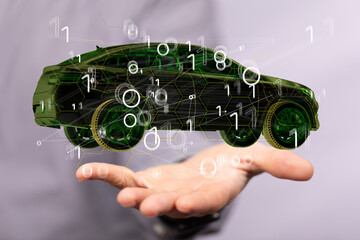 Poster - Autonomous car with HUD graphic of Navigation system driving
