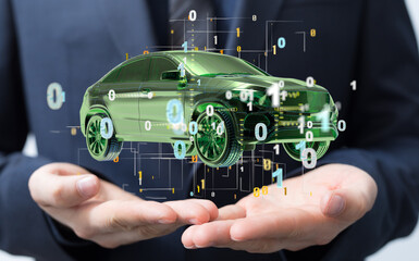 Poster - Autonomous car with HUD graphic of Navigation system driving