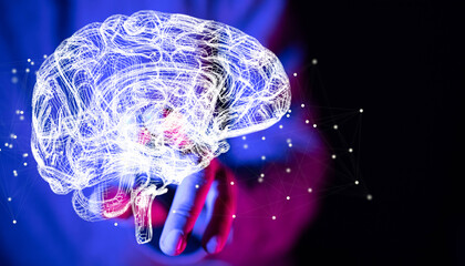 Aufkleber - Hand touching brain and network connection