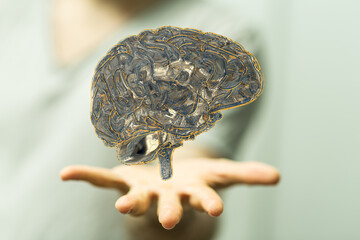 Aufkleber - Hand touching brain and network connection