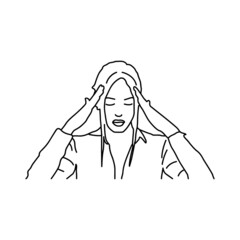 Wall Mural - Line art illustration anxiety business woman