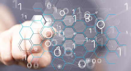 Digital cyberspace with particles and Digital data network connections concept.