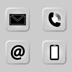 Fototapete - Vector icon set: red spherical communication icons - mobile phone, envelope, e-mail address, phone neumorphism