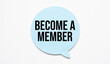 Become a member speech bubble and black magnifier isolated on the yellow background.