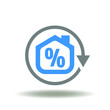 Round upgrade arrow with house and percent vector illustration. Icon of remortgage. Refinancing mortgage symbol.