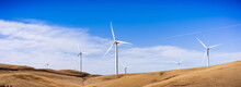 Panoramic View Of Wind Turbines On The Top Of Golden Hills In Contra Costa County, East San Francisco Bay Area, California