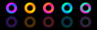 Gradient circles collection. Round 3d shapes. Color futuristic rings set. Bright neon elements. Abstract modern design. Vector illustration