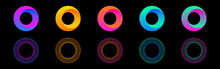 Gradient Circles Collection. Round 3d Shapes. Color Futuristic Rings Set. Bright Neon Elements. Abstract Modern Design. Vector Illustration