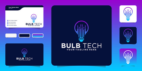 Poster - technology light bulb logo design inspiration and business card