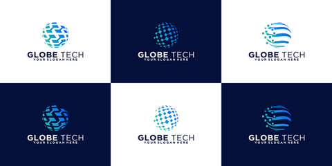 Poster - collection of abstract globe logo designs. icon for digital business, technology.